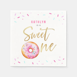 Sweet One Pink Gold Donut Sprinkles Girl Birthday Serviette