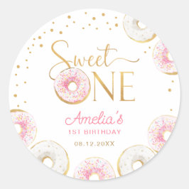 Sweet One Pink Gold Donuts Geburtstag Runder Aufkleber