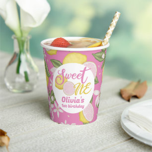 Sweet One Pink Lemon Birthday Party Paper Cups Pappbecher
