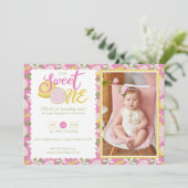 Sweet One Pink Lemon Lemon 1. Geburtstag Foto Einladung (Stehend Vorderseite)