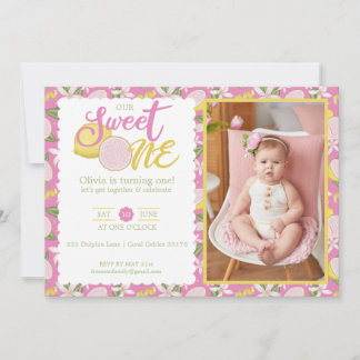 Sweet One Pink Lemon Lemon 1. Geburtstag Foto Einladung
