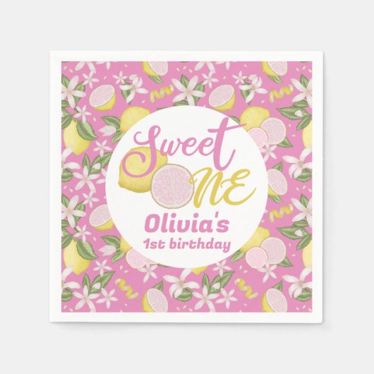 Sweet One Pink Lemon Lemon Birthday Napkins Serviette (Vorderseite)