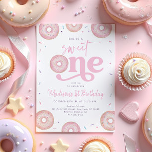 Sweet One Pink Pastel Donut Erster Geburtstag Einladung