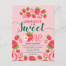 Sweet One Pink Strawberry Niedlich 1. Geburtstag P Postkarte