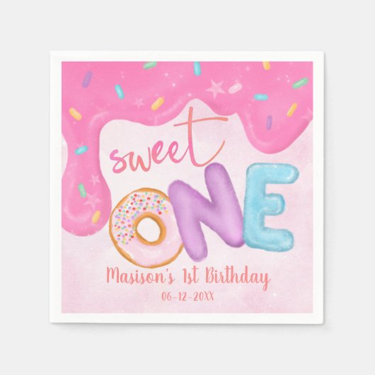 Sweet One Pink Zuckerguss Girl's First Birthday Na Serviette (Vorderseite)
