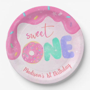 Sweet One Pink Zuckerguss Girl's First Birthday Pappteller