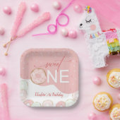 Sweet One Pink Zuckerguss Girl's First Birthday Pappteller (Party)