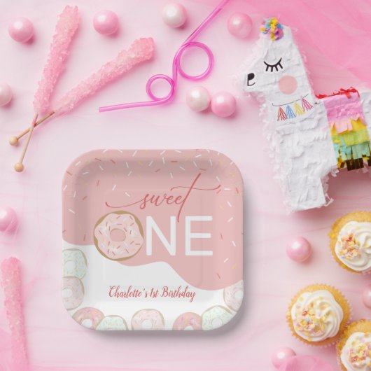 Sweet One Pink Zuckerguss Girl's First Birthday Pappteller (Party)