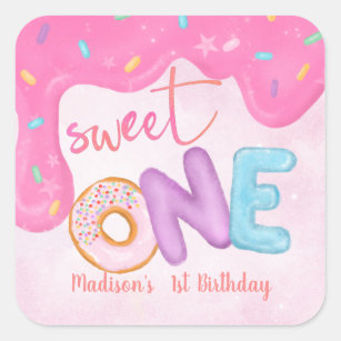 Sweet One Pink Zuckerguss Girl's First Birthday Quadratischer Aufkleber