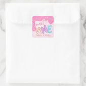 Sweet One Pink Zuckerguss Girl's First Birthday Quadratischer Aufkleber (Tasche)