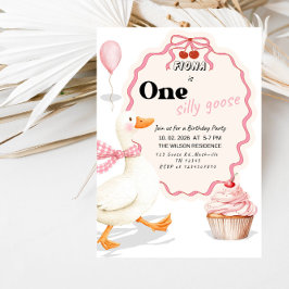 Sweet ONE Silly Goose Baby Girl 1st Birthday Party Einladung
