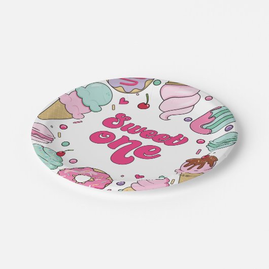 Sweet One Sprinkles Ice Cream and Cake Birthday Pappteller (Schrägansicht)