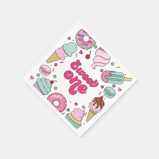 Sweet One Sprinkles Ice Cream and Cake Birthday Serviette (Ecke)