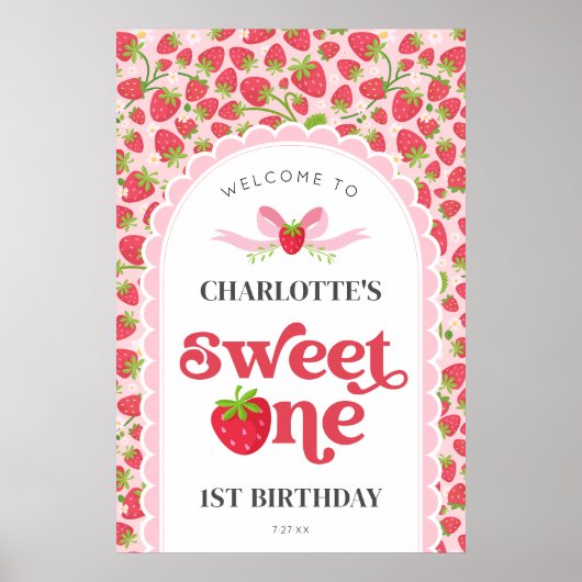 Sweet One Strawberry 1. Geburtstag 24x36 Willkomme Poster (Vorne)