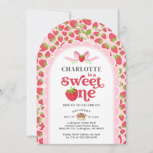 Sweet One Strawberry 1. Geburtstag Einladung