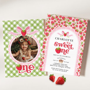 Sweet One Strawberry 1. Geburtstag Einladung