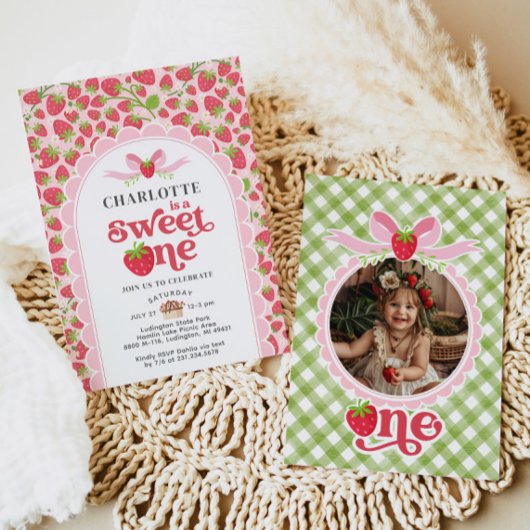 Sweet One Strawberry 1. Geburtstag Einladung