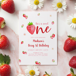 Sweet One Strawberry Berry Erster Geburtstag Einladung
