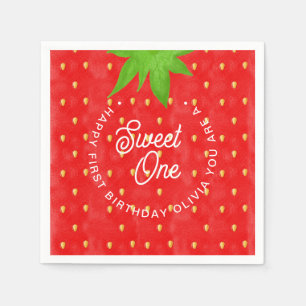 Sweet One Strawberry Birthday Paper Serviette