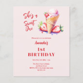 Sweet One Strawberry Eis 1. Geburtstag Einladung (Vorderseite)