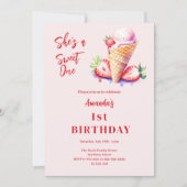 Sweet One Strawberry Eis 1. Geburtstag Einladung (Vorderseite)