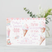  Sweet One Three Schoops of Fun joint Birthday Einladung (Stehend Vorderseite)