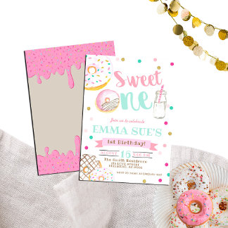 Sweet One Watercolor Donut 1. Geburtstag Einladung