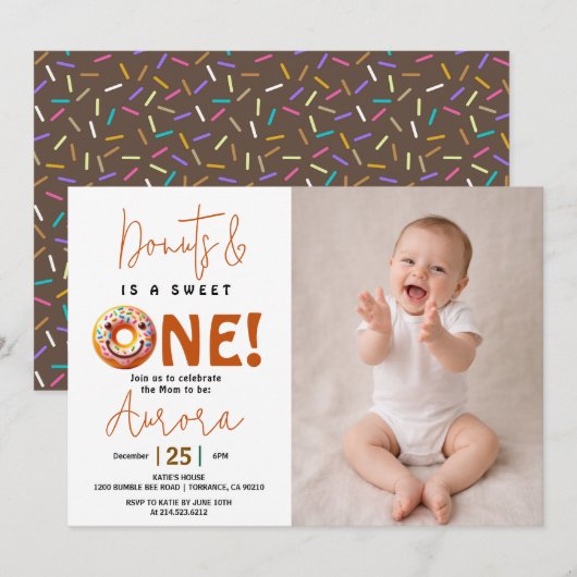  Sweet One watercolor donut 1st birthday Einladung (Vorne/Hinten)