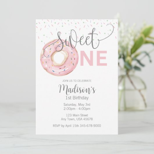 Sweet One Watercolor Girl's 1. Einladung (Stehend Vorderseite)