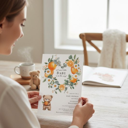 Sweet Orange Daisy Bear Baby Shower Invitation Einladung