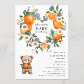 Sweet Orange Daisy Bear Baby Shower Invitation Einladung (Vorderseite)