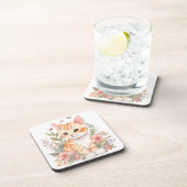 Sweet Orange Tabby Kitten mit Blume Wasserfarbe Getränkeuntersetzer (Rechte Seite)