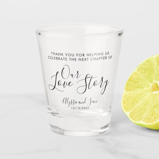 Sweet Our Liebe Story Gastgeschenk Hochzeit Bombon Schnapsglas (Vorderseite)