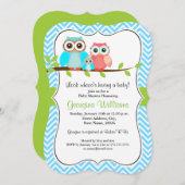 Sweet Owl Baby Shower Einladung / Blue Green (Vorne/Hinten)