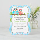 Sweet Owl Baby Shower Einladung / Blue Green (Stehend Vorderseite)