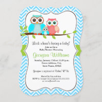 Sweet Owl Baby Shower Einladung / Blue Green