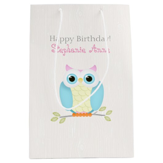 Sweet Owl Birthday Mittlere Geschenktüte (Vorderseite)