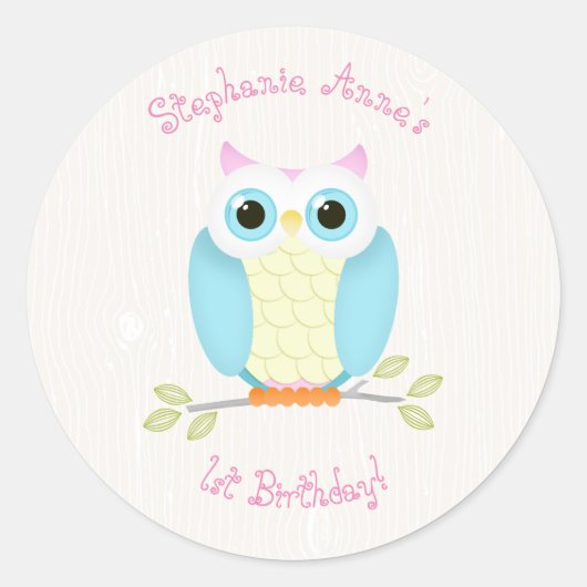 Sweet Owl Birthday Runder Aufkleber (Vorderseite)