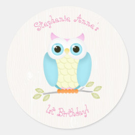 Sweet Owl Birthday Runder Aufkleber