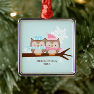 Sweet Owl Couple Silbernes Ornament