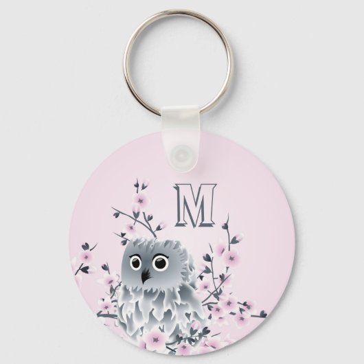 Sweet Owl Pink Girly Monogram Schlüsselanhänger (Vorderseite)