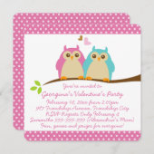 Sweet Owls in Liebe Pink Kids Valentines Party Einladung (Vorne/Hinten)