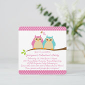 Sweet Owls in Liebe Pink Kids Valentines Party Einladung (Stehend Vorderseite)