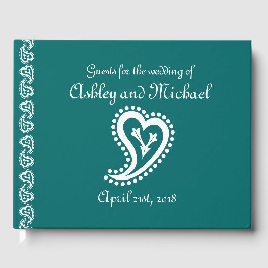 Sweet Paisley Hearts im Aquamarinen Gästebuch (Vorderseite)