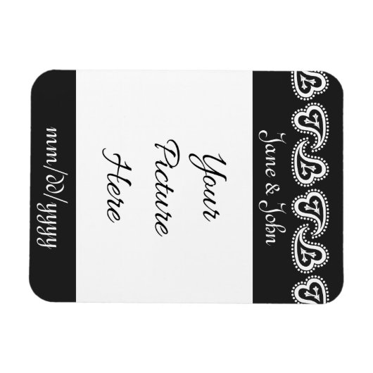 Sweet Paisley Hearts in Black Rett-the-Date Magnet (Horizontal)