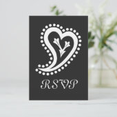 Sweet Paisley Hearts in Black RSVP Card (Stehend Vorderseite)