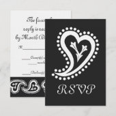 Sweet Paisley Hearts in Black RSVP Card (Vorne/Hinten)