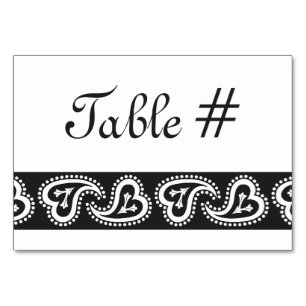 Sweet Paisley Hearts in Black Table Card Tischnummer