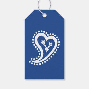 Sweet Paisley Hearts in Blue Gift Tag Geschenkanhänger