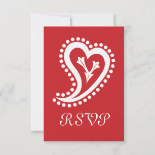 Sweet Paisley Hearts in Cherry RSVP Card Karte
